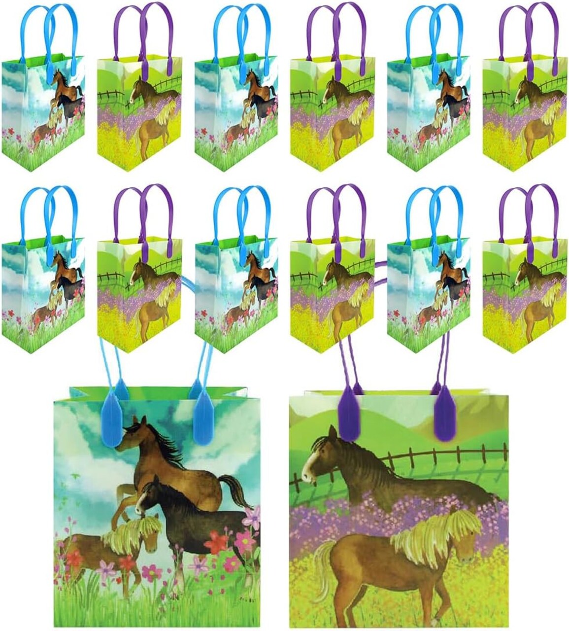TINYMILLS Horse and Pony Themed Party Favor Bags Treat Bags, 12 Pack